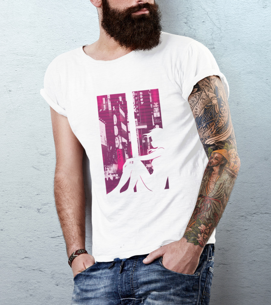 Japanese Cityscape Neon Vaporwave Girl T-Shirt