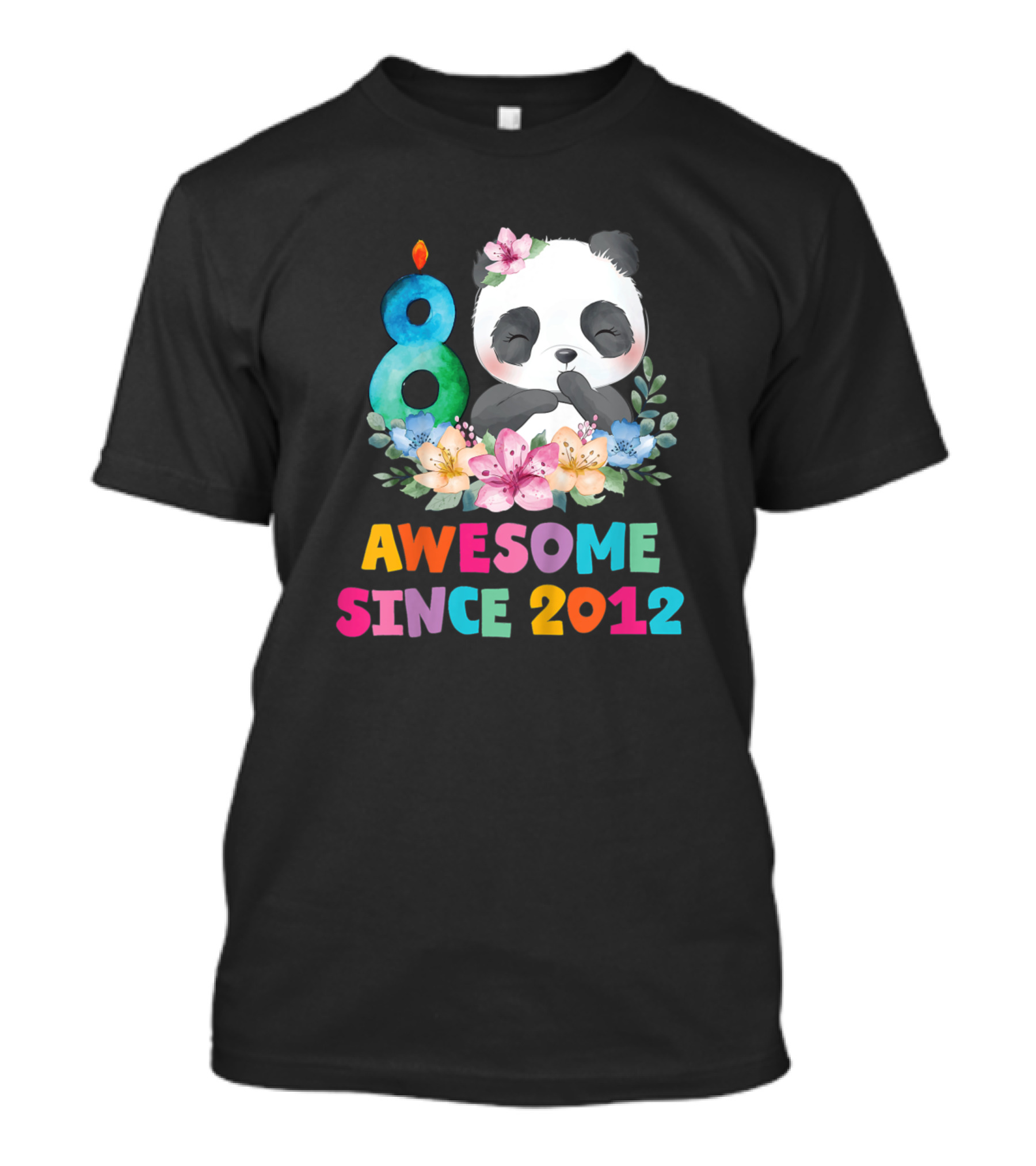 8 Years Old Awesome Since 2012 Panda Unicorn Girl Birthday T-Shirt