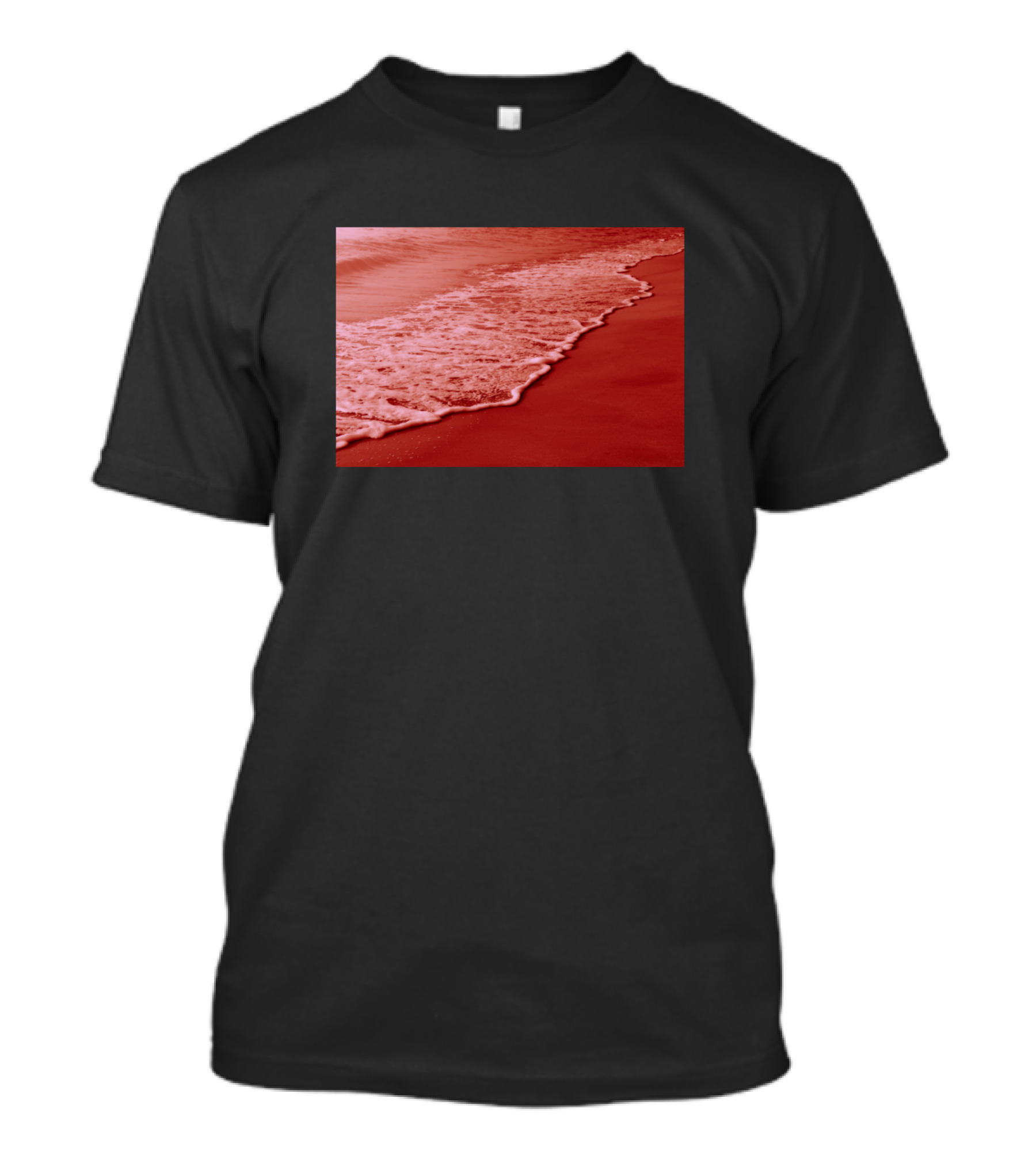 Red Ocean Waves Meet Crimson Sand Shoreline T-Shirt