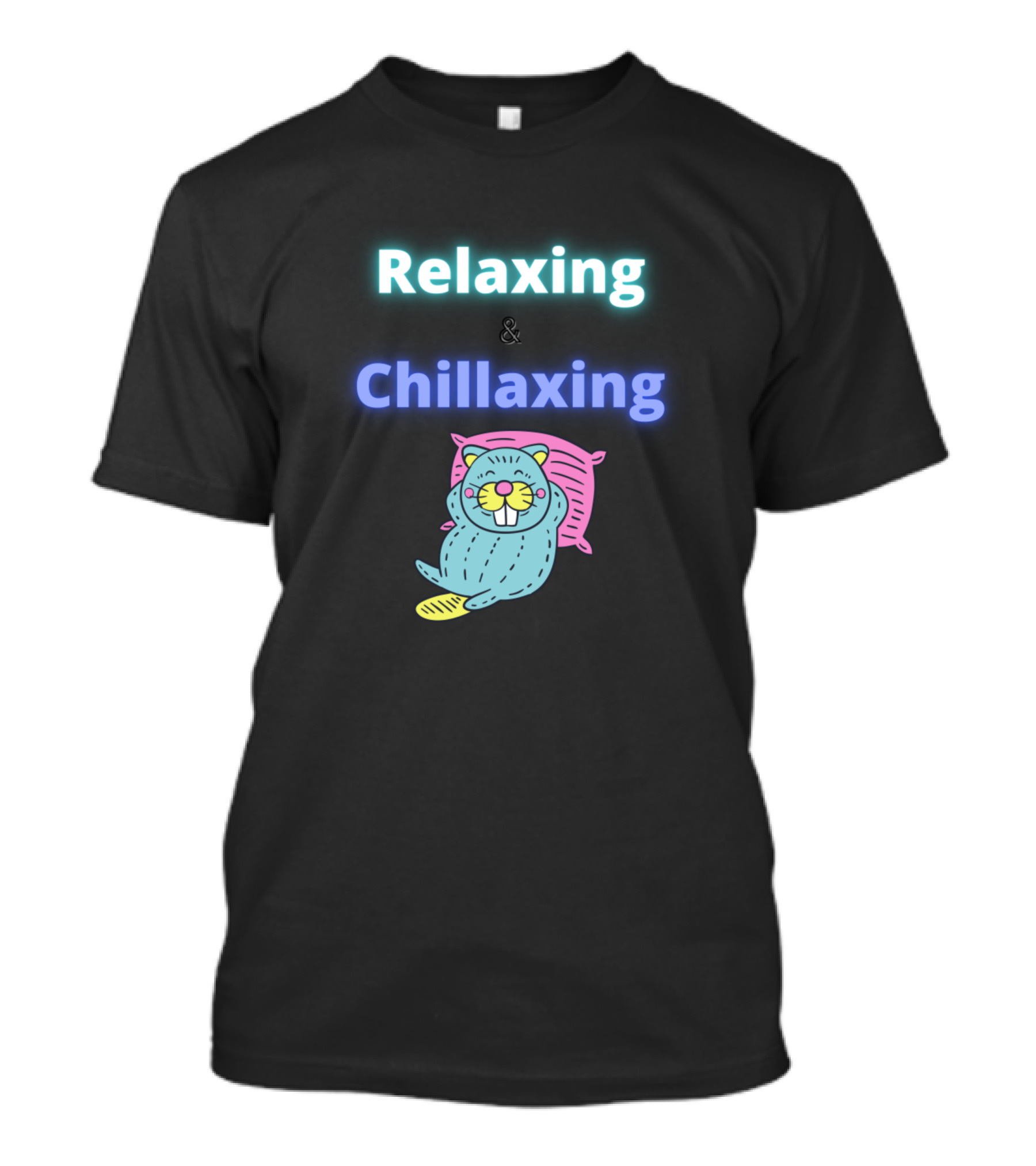 Relaxing And Chillaxing Neon Cartoon Sleepy Beaver With Pink Pillow T-Shirt