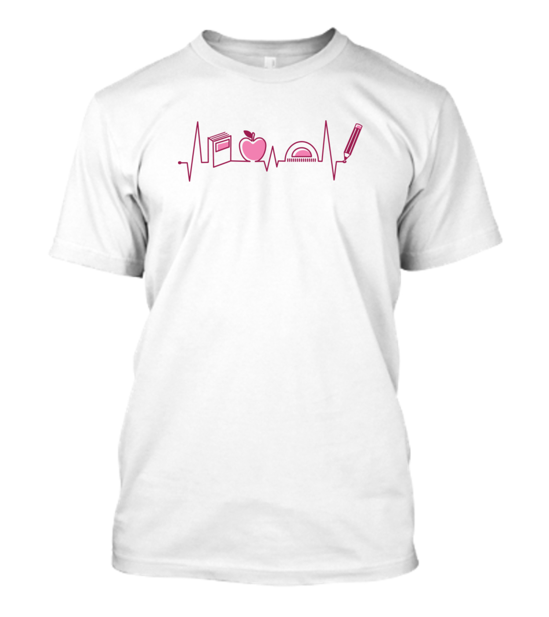 Teacher Heartbeat Book Apple Protractor Pen T-Shirt
