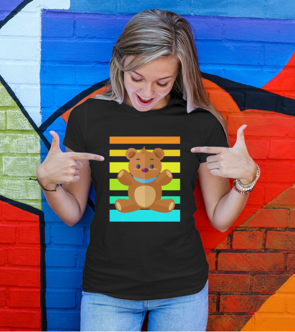 Teddy Bear Retro Sunset Stripes T-Shirt