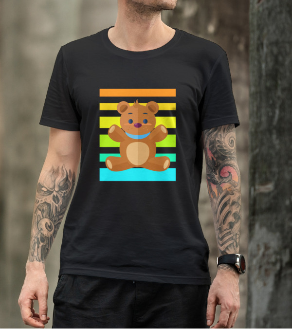 Teddy Bear Retro Sunset Stripes T-Shirt