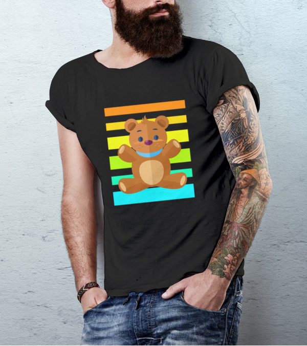 Teddy Bear Retro Sunset Stripes T-Shirt
