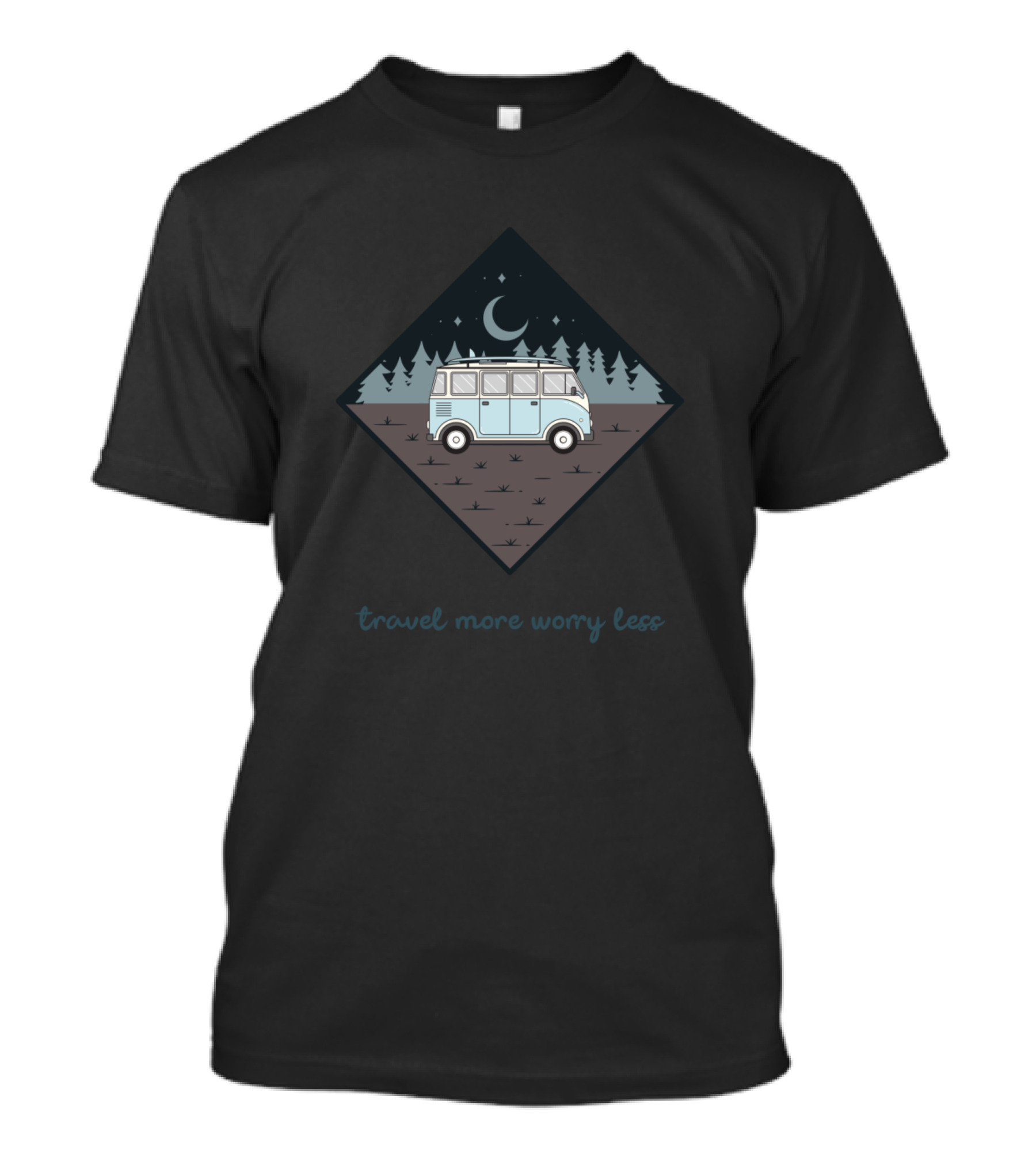 Travel More Worry Less Van Life Crescent Night Roadtrip Traveller T-Shirt