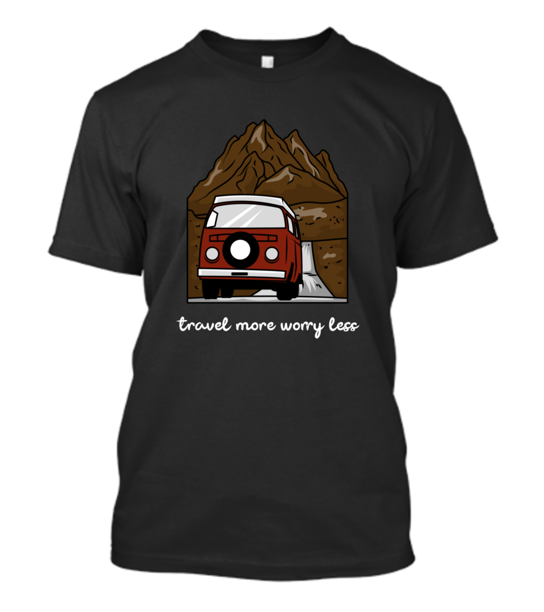 Travel More Worry Less Van Life Mountain Adventure T-Shirt