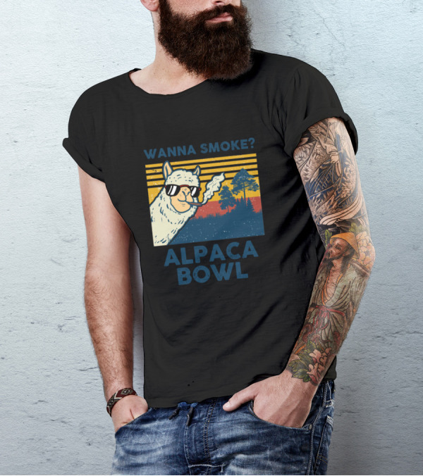 WANNA SMOKE ALPACA BOWL VINTAGE SUNSET ALPACA SMOKING T-Shirt