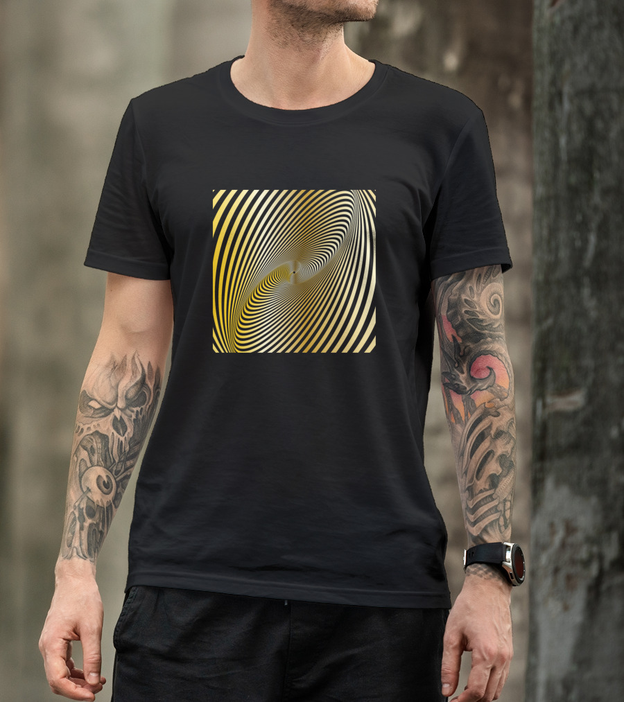 Circular Optical Yellow Spiral Illusion T-Shirt