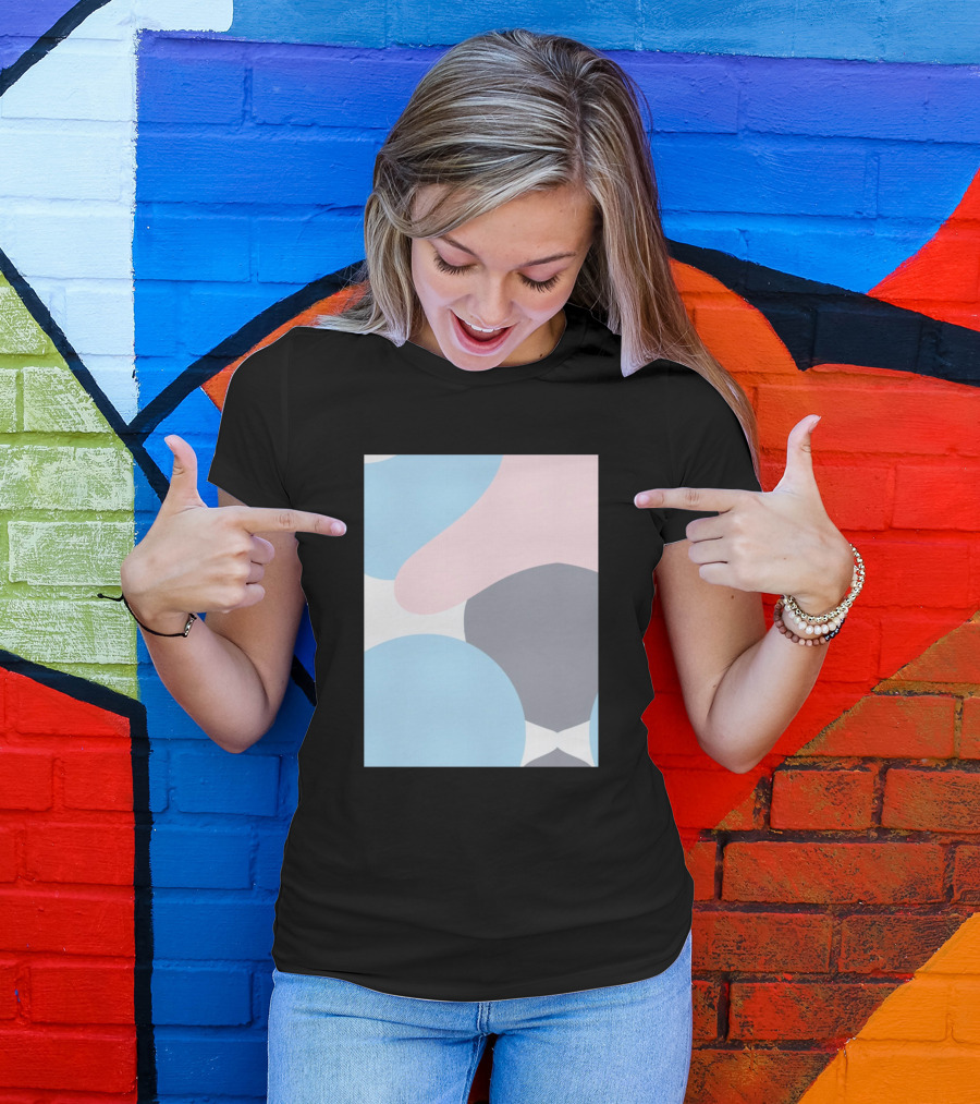 Colorful Painting Abstract Blue Pink Gray Shapes T-Shirt