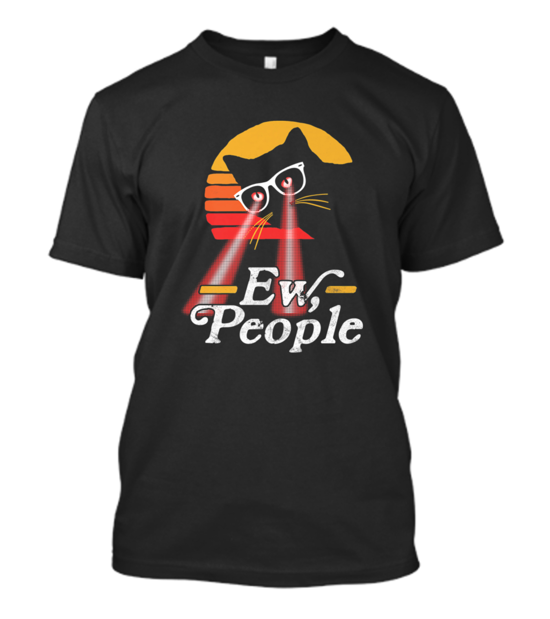 Funny Cat Ew People Eighties Style Vintage Laser Eyes T-Shirt