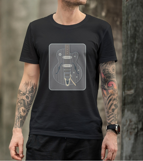 Grey Classic Hollow Body Guitar Framed T-Shirt
