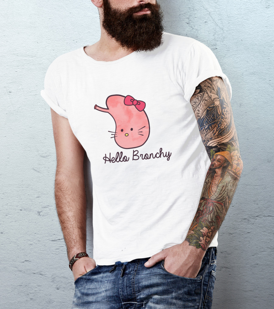 Hello Bronchy Funny Lungs Appreciation Kitty Bow T-Shirt