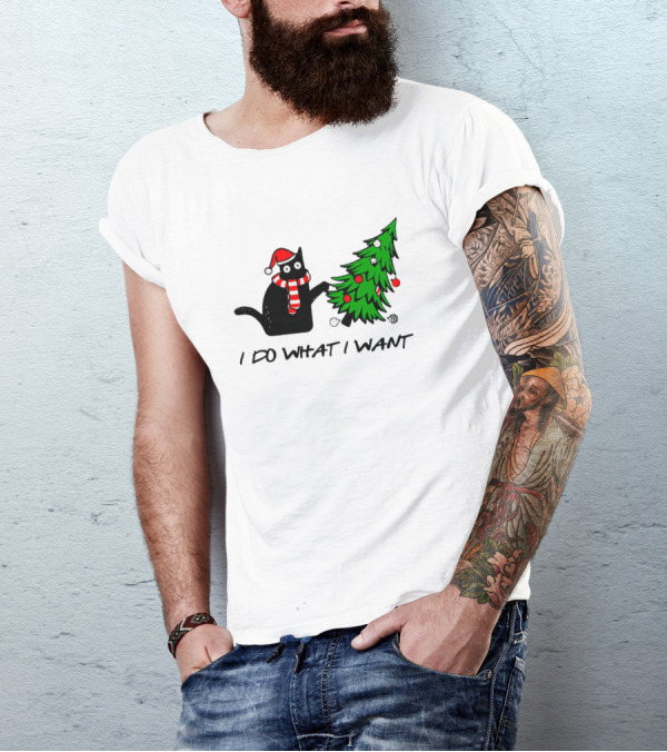 I Do What I Want Cat Christmas Tree Holiday Humor T-Shirt