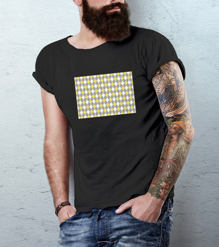 Illuminating Argyle Pattern In Yellow And Gray T-Shirt
