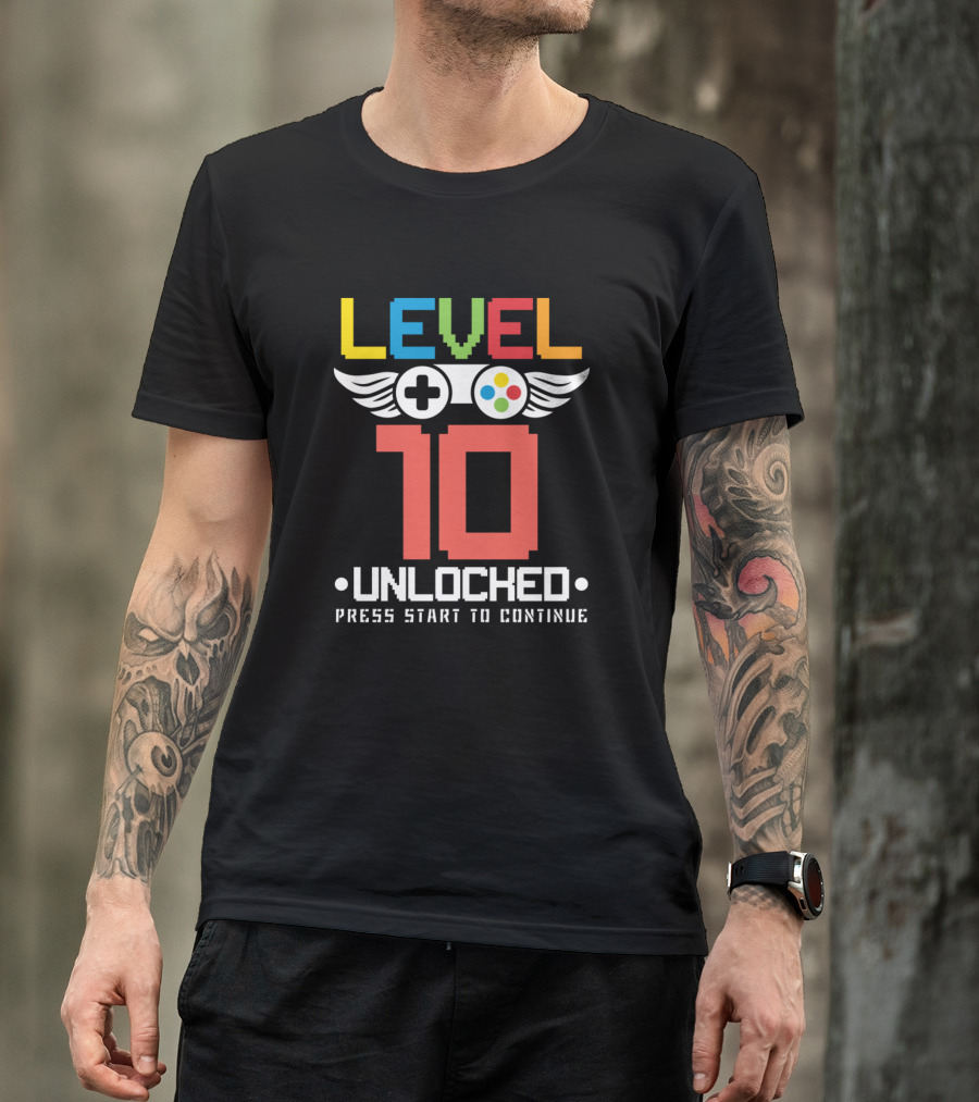 Level 10 Unlocked Funny Video Games Lover Press Start To Continue T-Shirt