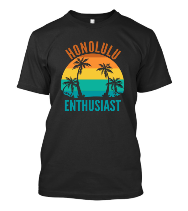 Honolulu Enthusiast Retro Palm Trees Sunset Stripes T-Shirt