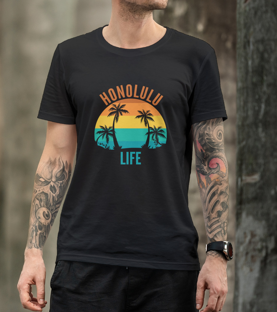 Honolulu Life Tropical Sunset With Palm Trees T-Shirt