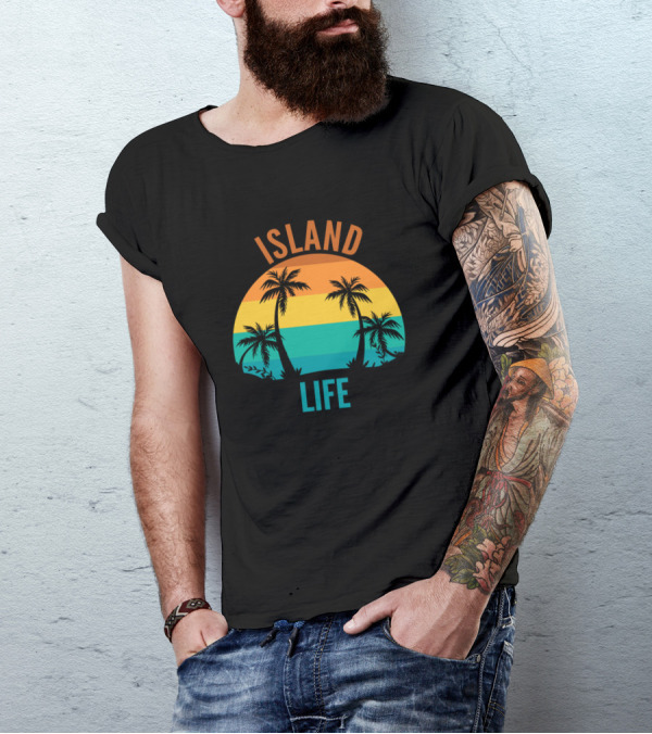 ISLAND LIFE Sunburst Palm Trees Retro Tropical Vibes T-Shirt
