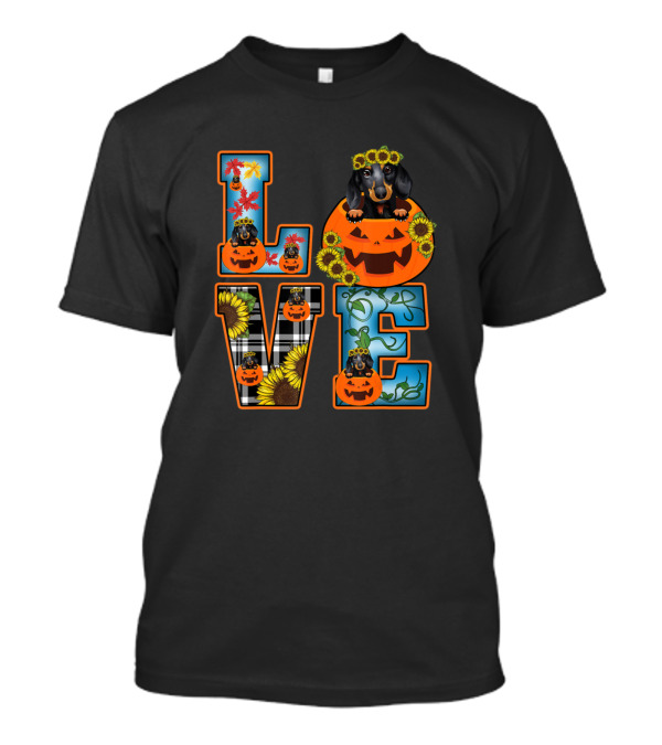 Love Plaid Pumpkin Dachshund Sunflower Thanksgiving T-Shirt