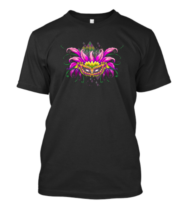 Mardi Gras Eye Mask With Feathers And Diamonds Louisiana Festival T-Shirt