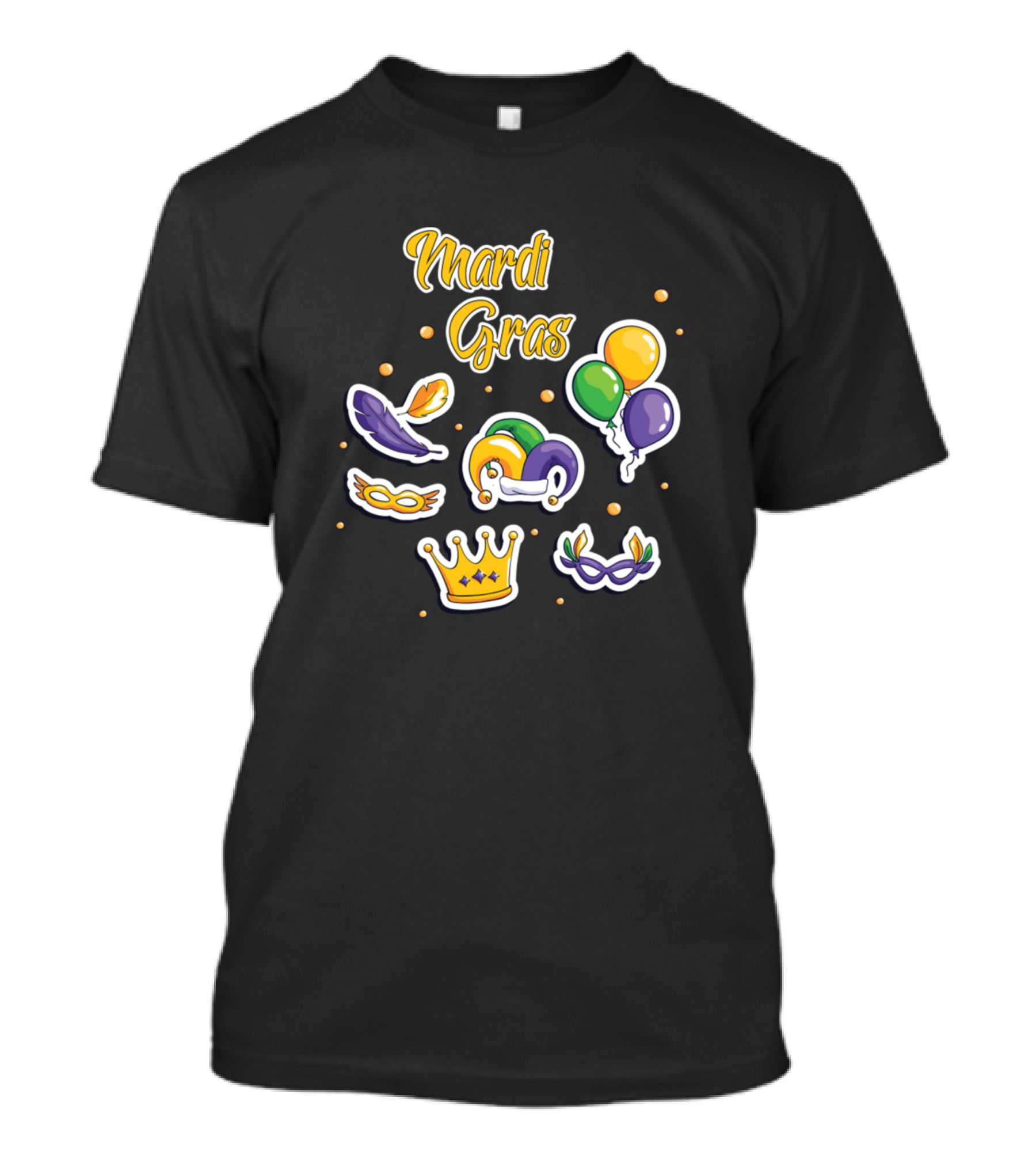 Mardi Gras Balloons Crown Mask Feathers T-Shirt