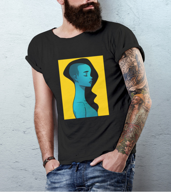 Melanin District Blue Figure Art Yellow Background T-Shirt