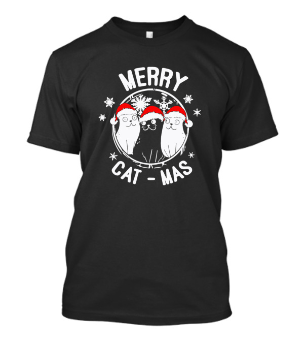 Merry Cat Mas Santa Cats Snowflakes T-Shirt
