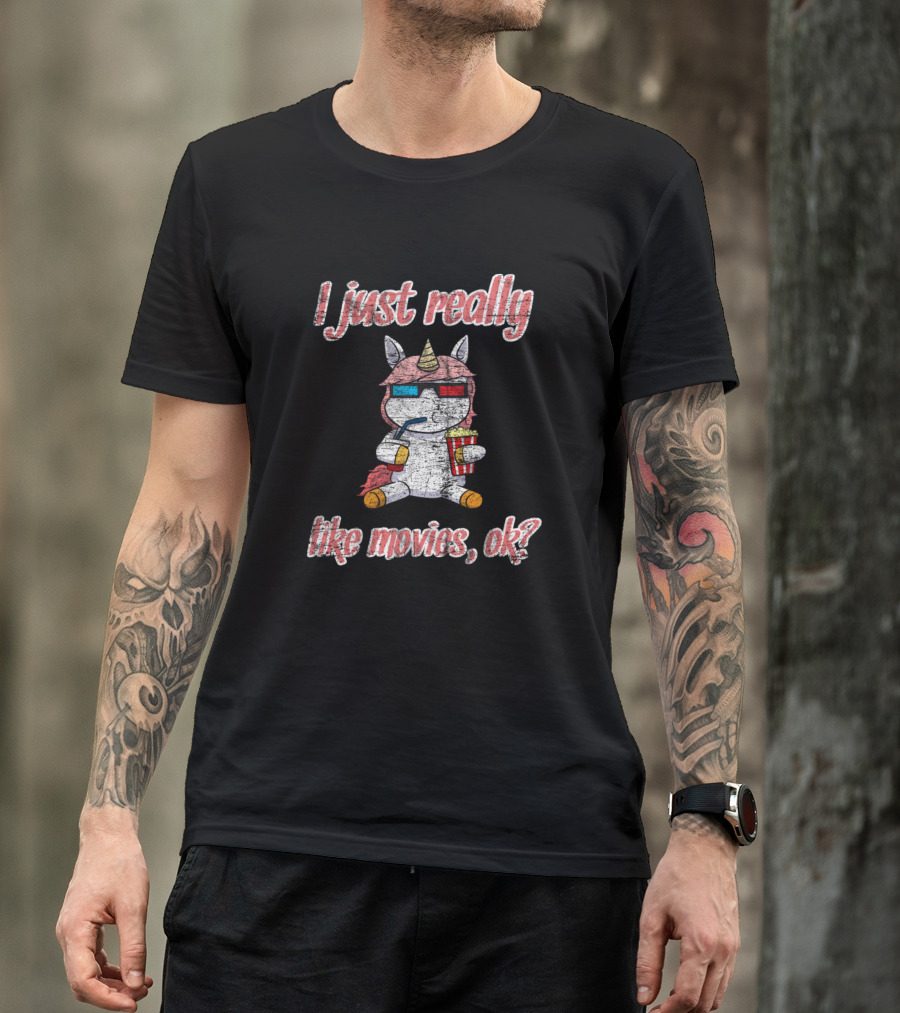 I Just Really Like Movies Unicorn 3D Cinema Glasses Popcorn T-Shirt