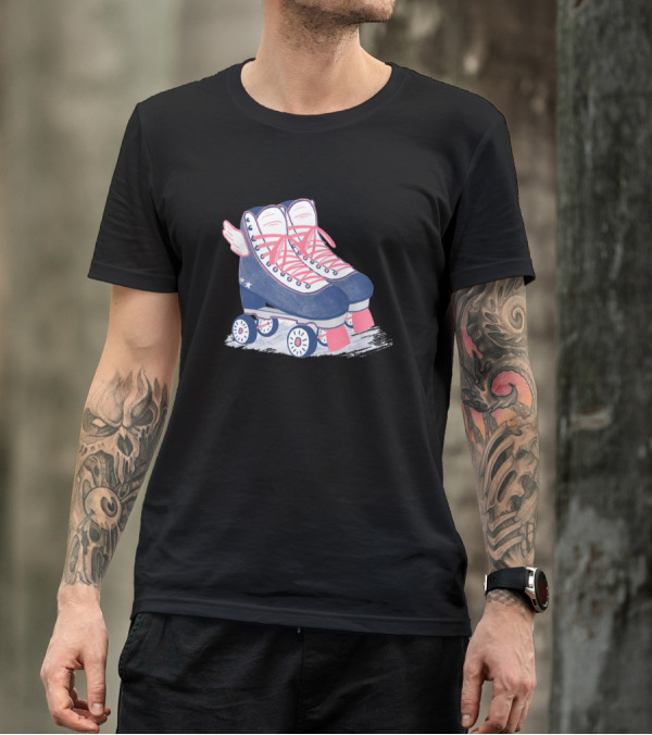 Retro Winged Roller Skates With Star Accents T-Shirt