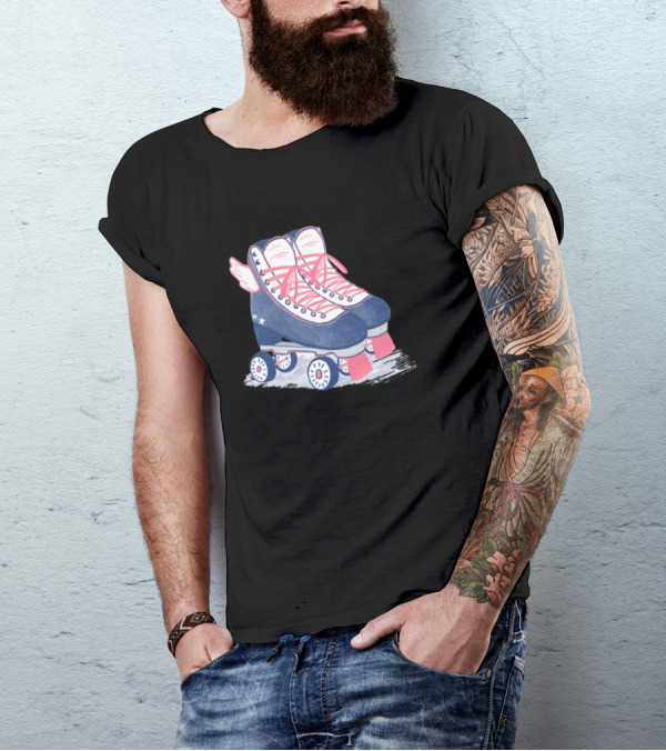 Retro Winged Roller Skates With Star Accents T-Shirt