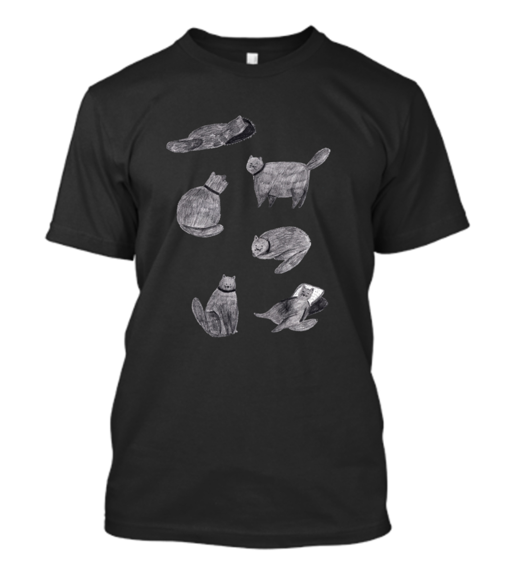 Scruffy Cats Adorable Sketches Playful Poses Collection T-Shirt