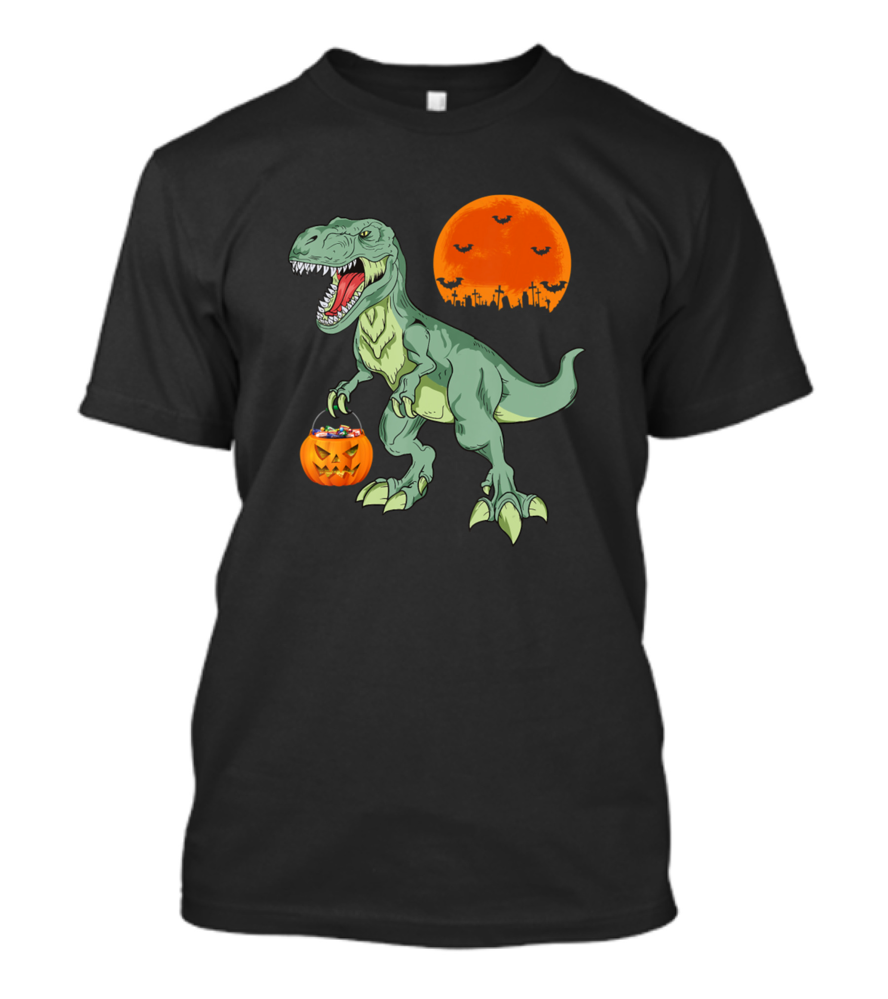 T Rex Dinosaur Boys Halloween Pumpkin Jackolantern Full Moon Bats T-Shirt