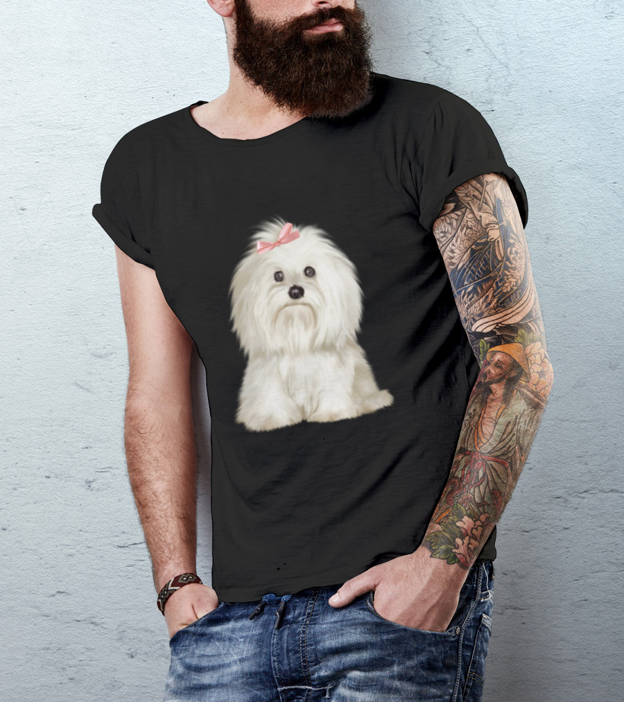 The Cute And Faithful White Dog With Pink Bow T-Shirt