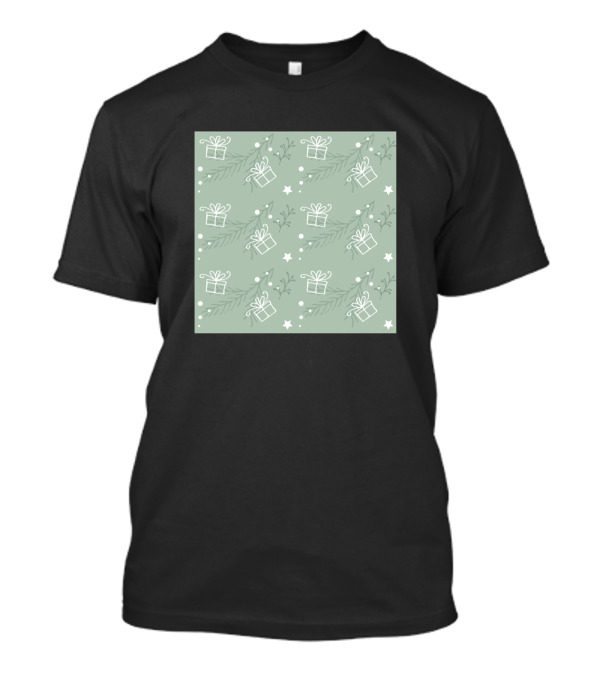 Christmas Seamless Pattern Simple Green White Presents And Leaves T-Shirt
