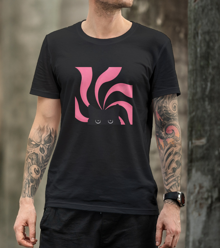 Cucu Cat Peeking With Pink Swirls T-Shirt