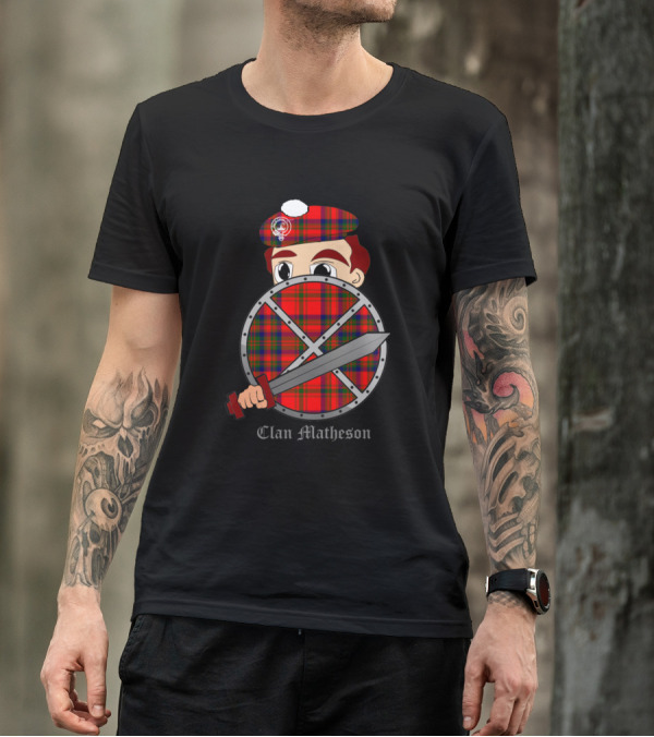 Clan Matheson Tartan Shield And Sword Character T-Shirt