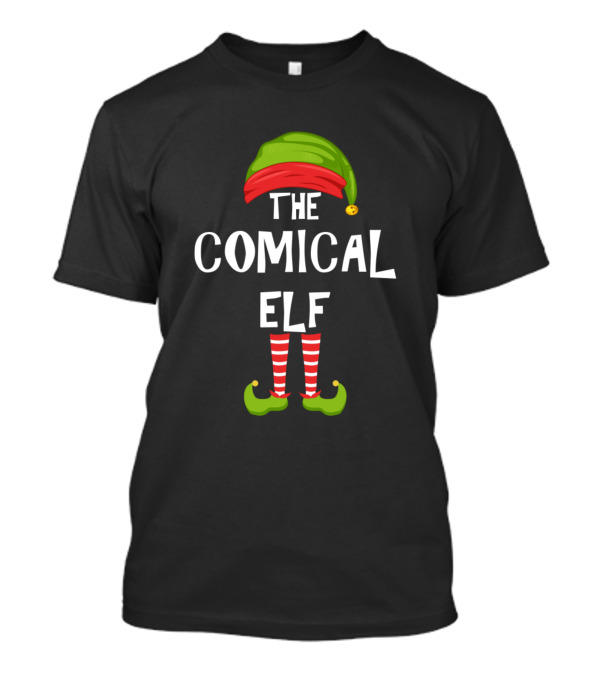 The Comical Elf Matching Family Christmas Party Hat And Striped Socks T-Shirt