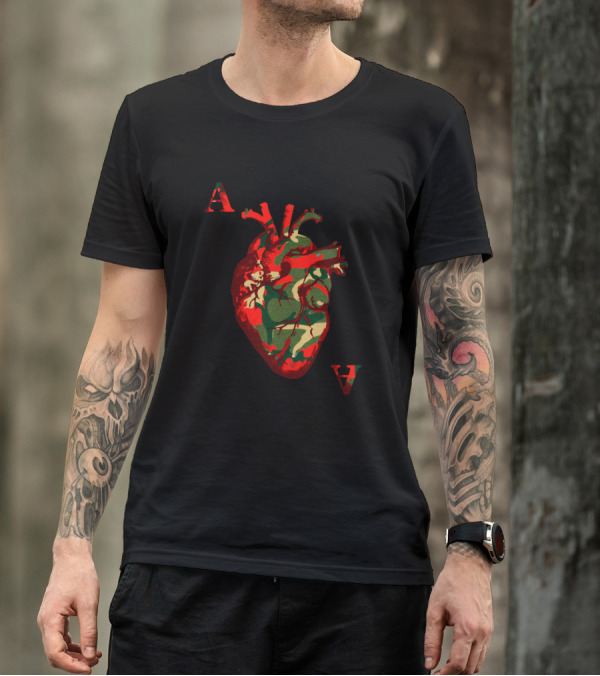 Camouflaged Heart With Card Suits A And V T-Shirt