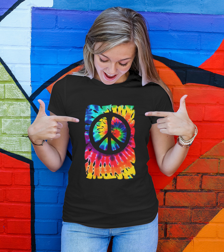 Peace Symbol Tie Dye Rainbow Spiral T-Shirt
