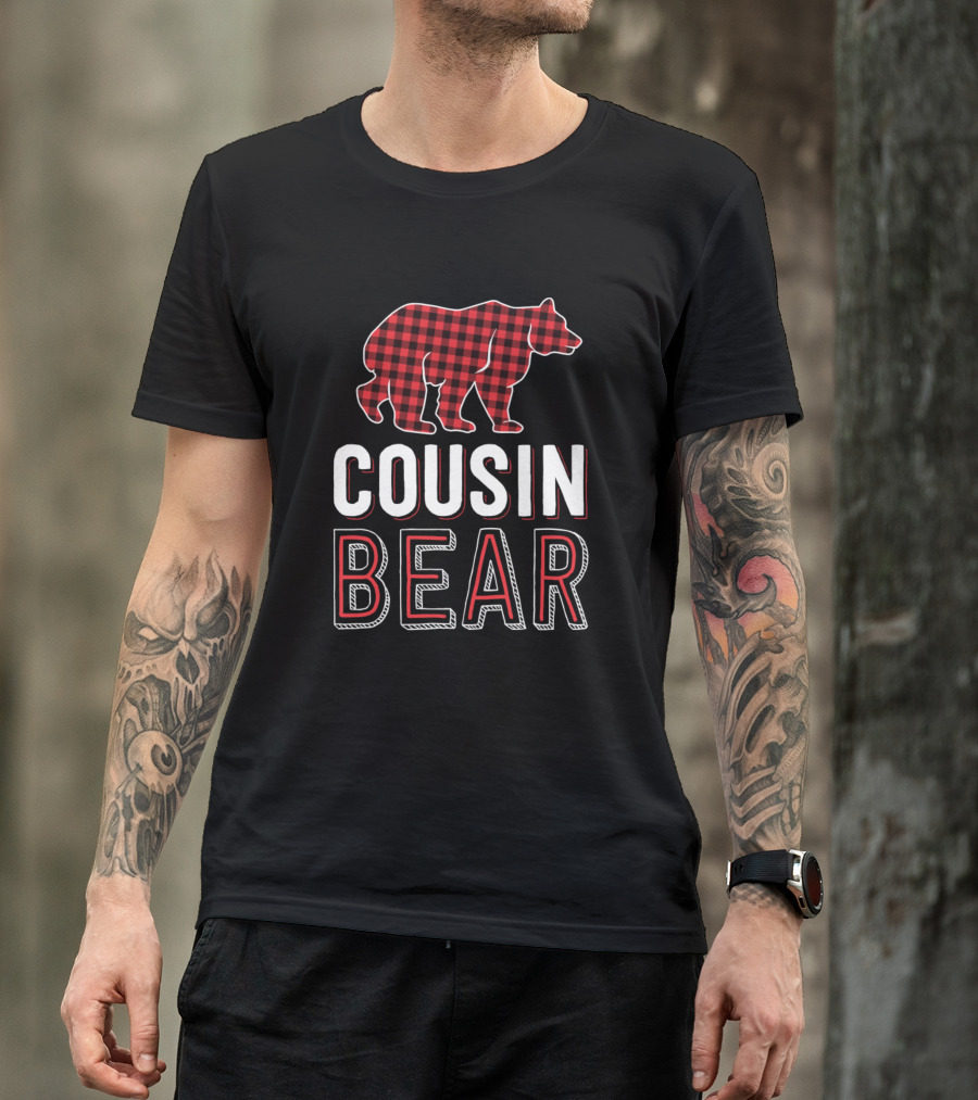 Cousin Bear Red Buffalo Plaid Theme Kid T-Shirt
