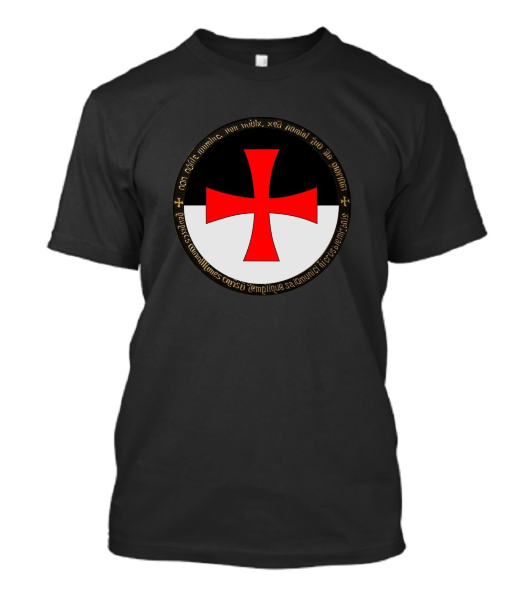 Crusader Cross Deus Vult Latin Text Circle Emblem T-Shirt