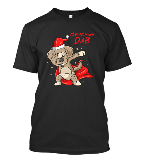 Christmas Dab Dabbing Dog In Santa Hat With Red Cape T-Shirt
