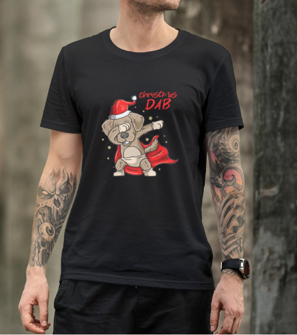 Christmas Dab Dabbing Dog In Santa Hat With Red Cape T-Shirt