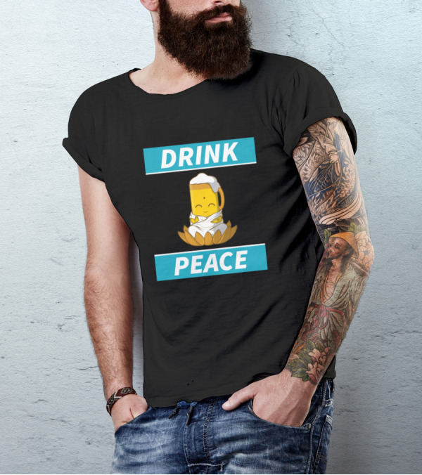 DRINK PEACE Beer Zen Mug Lotus Meditation T-Shirt