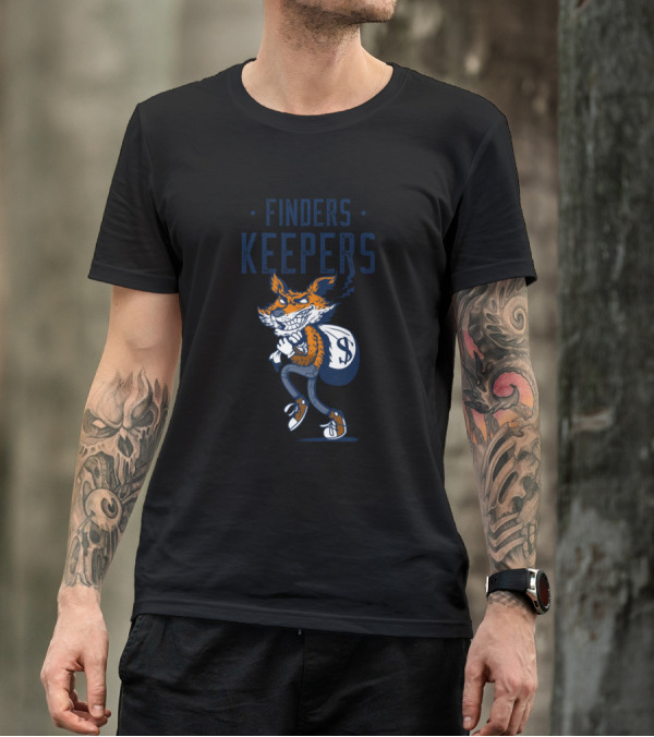FINDERS KEEPERS Fox Cartoon With Money Bag T-Shirt