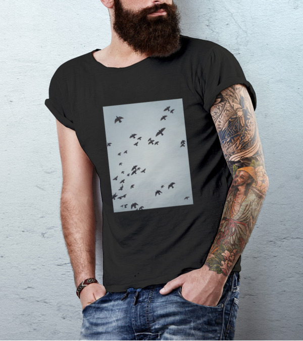 Flying Migratory Birds In Formation Under Clear Sky T-Shirt