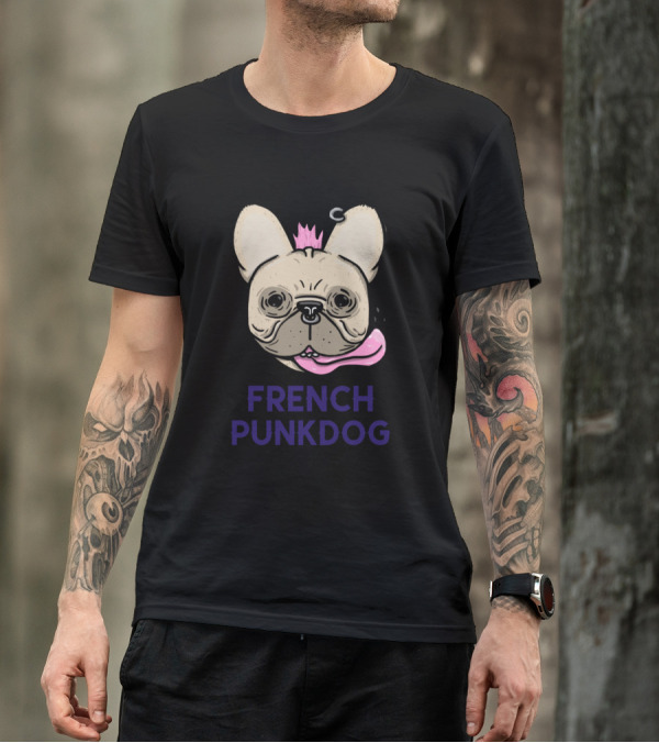 French Punkdog With Pink Mohawk And Piercing T-Shirt