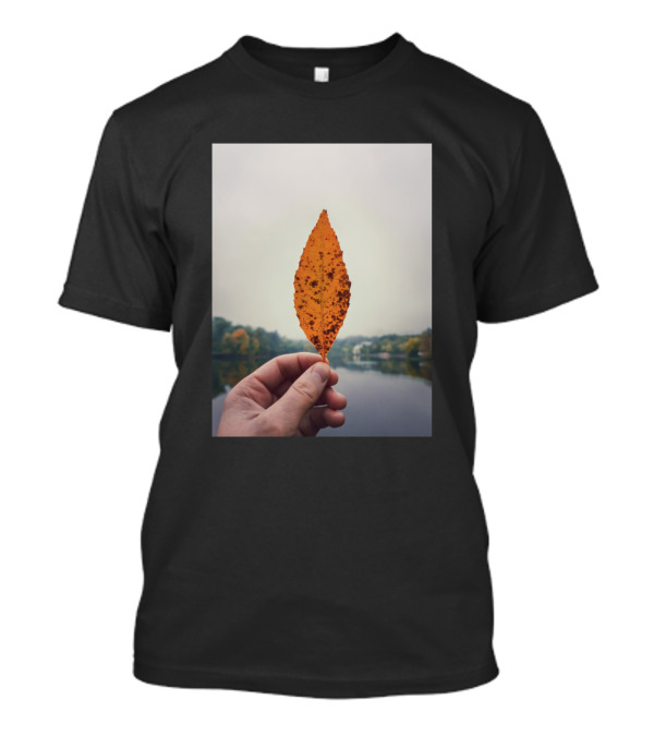 Hand Holding Yellow Leaf Nature Reflection Scene T-Shirt