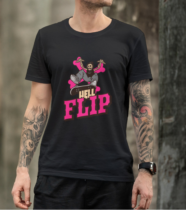 Hell Flip Skeleton Skateboarding Trick T-Shirt