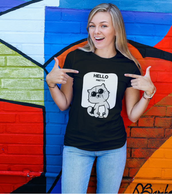 Hello Pretty Cute Cartoon Cat T-Shirt